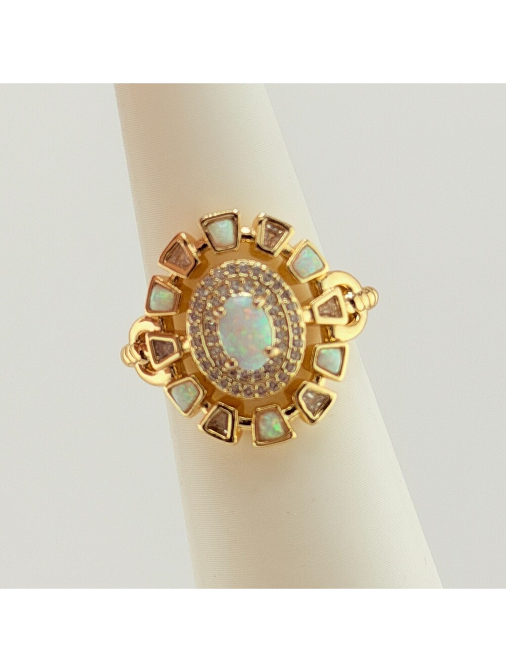 Bomb Party October Ring Sz 7 "The Secret Shine" Milky White Opal Yellow Gold HTF